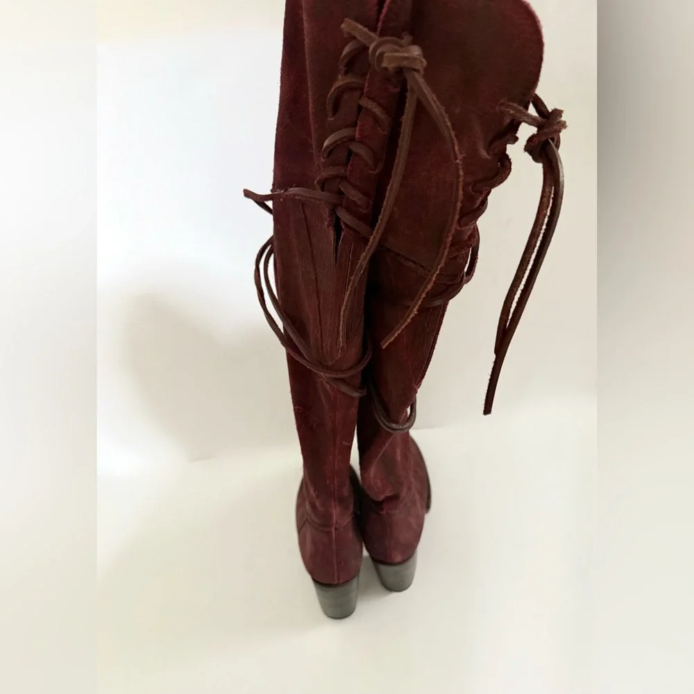 Women's Over-the-Knee Suede Boots in Burgundy